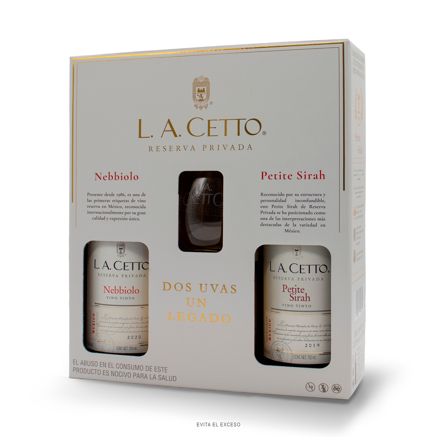Paquete L.A. Cetto Reserva Privada Nebbiolo & Petite Sirah Copas ‘Stemless’