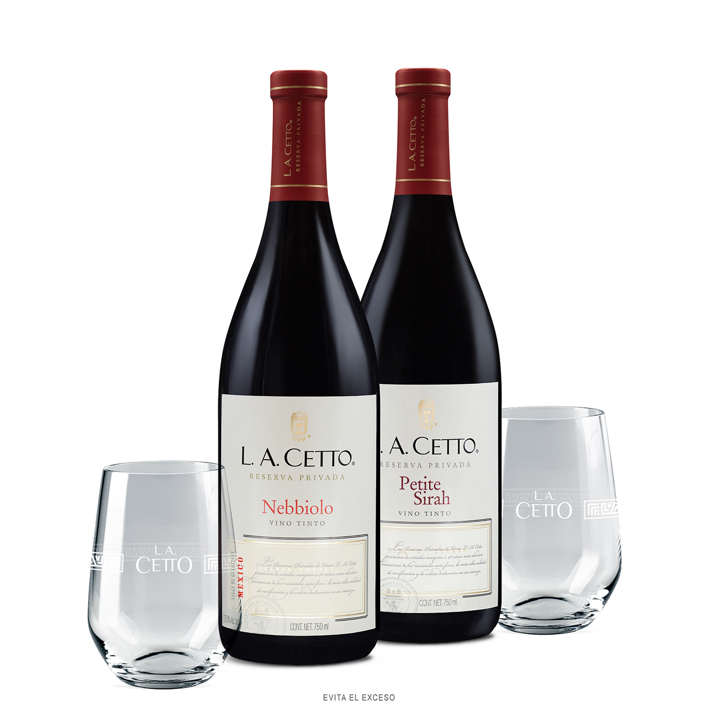 Paquete L.A. Cetto Reserva Privada Nebbiolo & Petite Sirah Copas ‘Stemless’